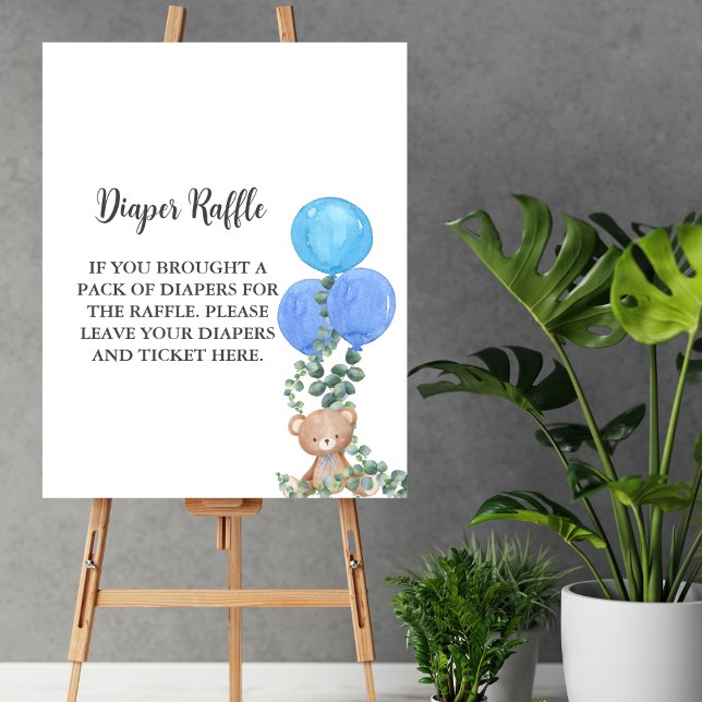 Diaper Raffle Oh Boy Bear Blue Balloon Eucalyptus Poster (Creator Uploaded)