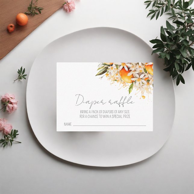 Diaper Raffle Orange Citrus Tangerine Baby Shower Enclosure Card (Creator Uploaded)