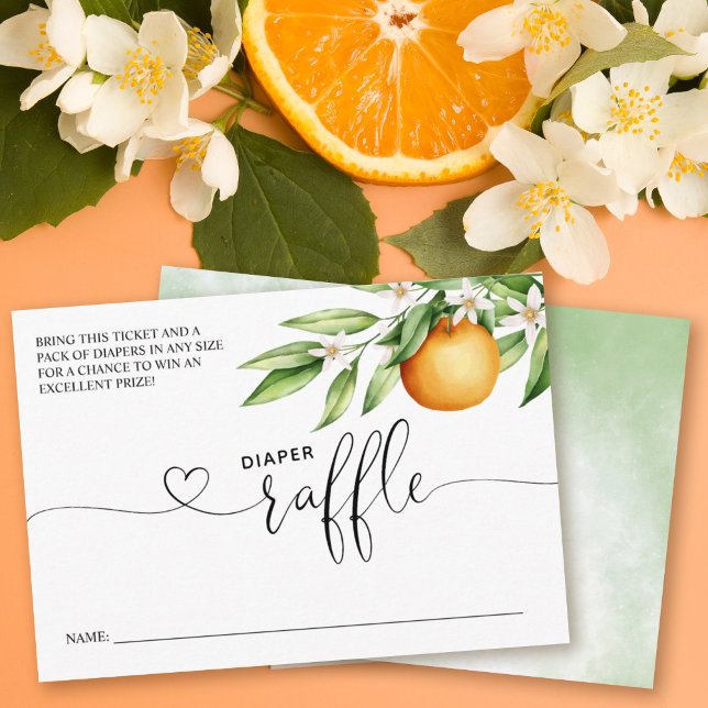 Diaper Raffle Orange Cutie Baby Shower Enclosure Card (Win big with our Little Cutie Diaper Raffle Card - bring a pack of diapers and enter to win!)