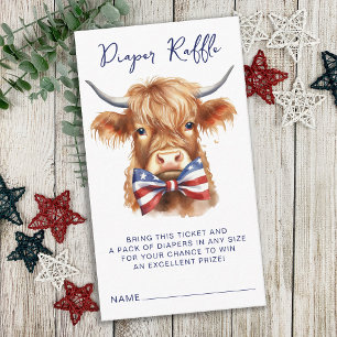 Diaper Raffle Patriotic Highland Cow Baby Shower Enclosure Card