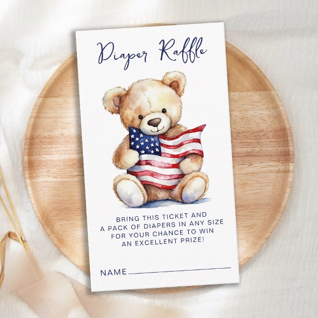 Diaper Raffle Patriotic Teddy Bear Baby Shower  Enclosure Card (Creator Uploaded)