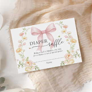 Diaper Raffle Pink Bow Baby Shower Enclosure Card 