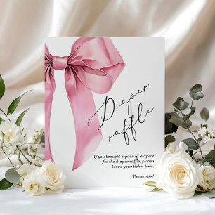 Diaper raffle Pink Bow girl baby shower Poster