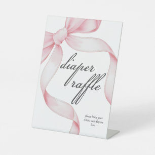 Diaper Raffle Pink Coquette Bow Baby Shower Pedestal Sign