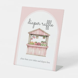 Diaper Raffle Pink Farmers Market Baby Shower Pedestal Sign