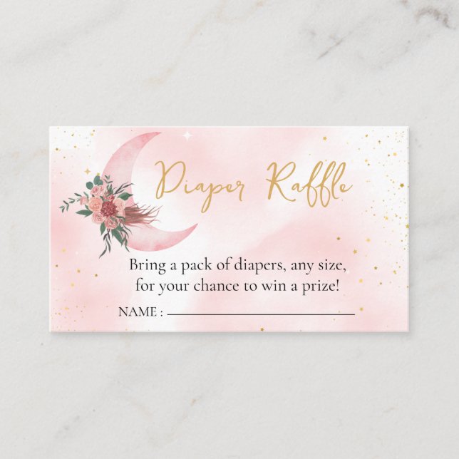 Diaper Raffle Pink Gold We are over the Moon  Enclosure Card (Front)