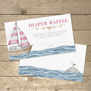 Diaper Raffle Pink Nautical Baby Shower Enclosure Card