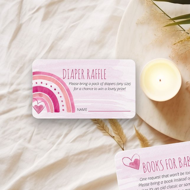 Diaper Raffle Poem Pink Rainbow Baby Shower Enclosure Card (Diaper Raffle ticket insert card with pink rainbow)