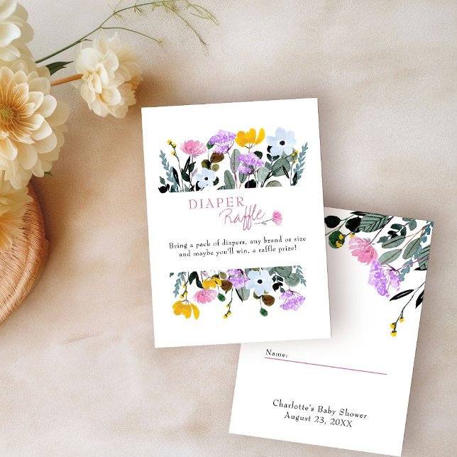Diaper Raffle Pretty Wildflower Lawn White Enclosure Card (Diaper Raffle Tickets from my Wildflower Lawn Baby Shower Collection)