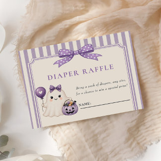 Diaper Raffle Purple Cute Ghost Halloween Place Card