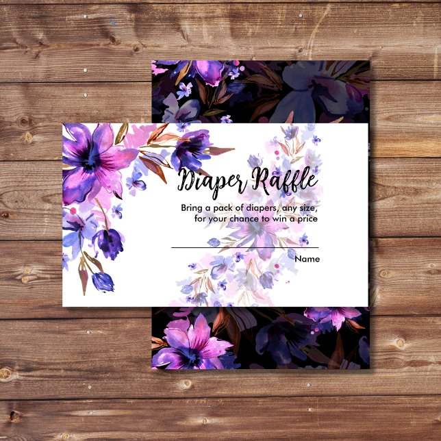 Diaper raffle purple pink lavender flower  enclosure card (Creator Uploaded)