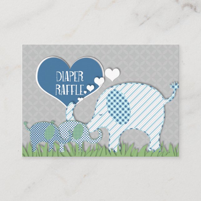 Diaper Raffle Registry Elephant Twins Baby Shower Enclosure Card (Front)