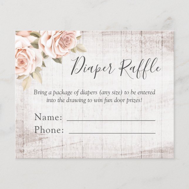 Diaper Raffle Rustic Roses Baby Shower Entry Card (Front)