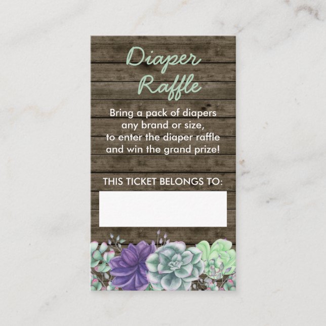 Diaper Raffle Rustic Succulents Baby Shower Enclosure Card (Front)