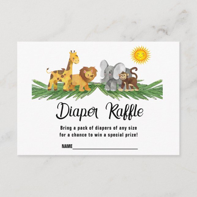 Diaper Raffle Safari Animals Baby Shower Card (Front)