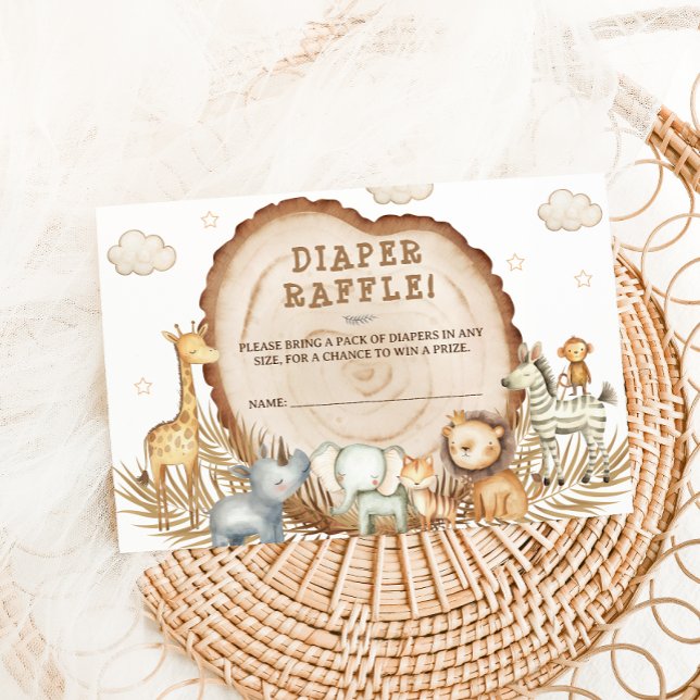Diaper Raffle Safari Animals Baby Shower Rustic Enclosure Card (Creator Uploaded)