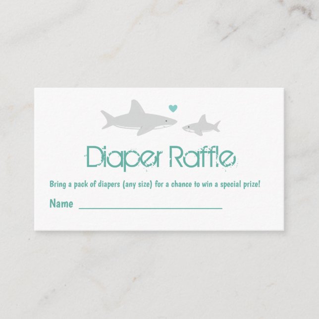 Diaper Raffle Shark White Green Baby Shower Enclosure Card (Front)