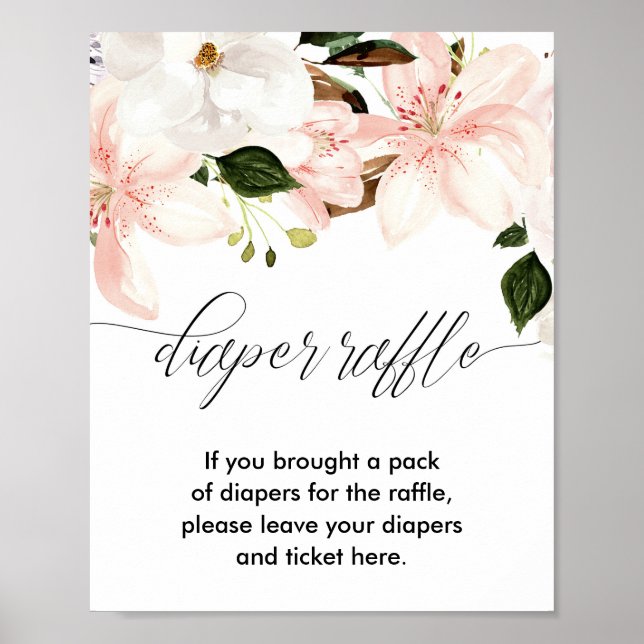 Diaper raffle sign baby shower blush pink floral (Front)