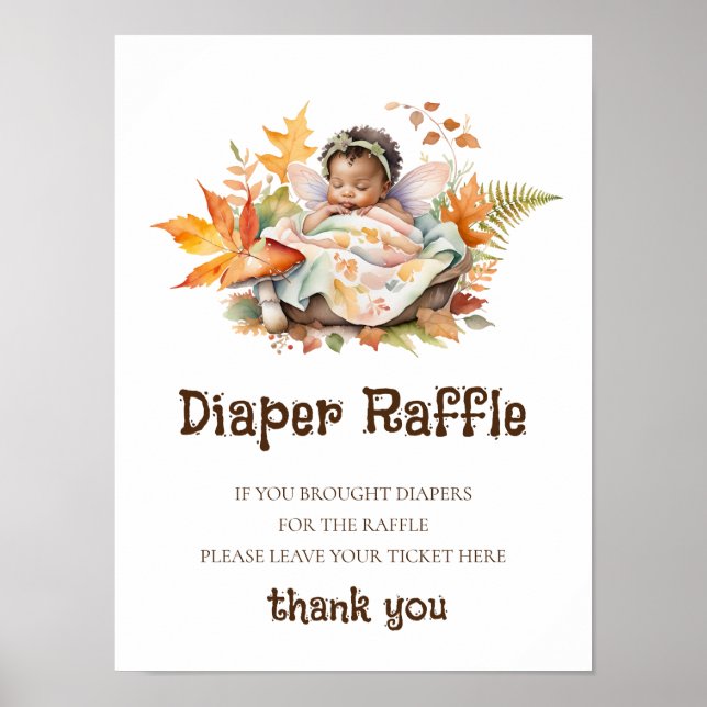 Diaper Raffle Sign Baby Shower Woodland Fairy  (Front)