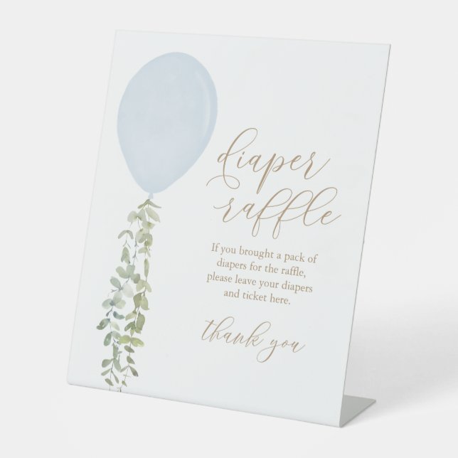 Diaper Raffle Sign Blue Balloon Boy Baby Shower (Front)