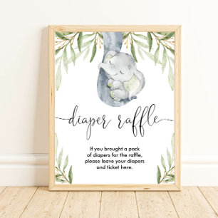 Diaper raffle sign elephant safari baby shower