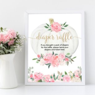 Diaper raffle sign fall floral pumpkin pink gold