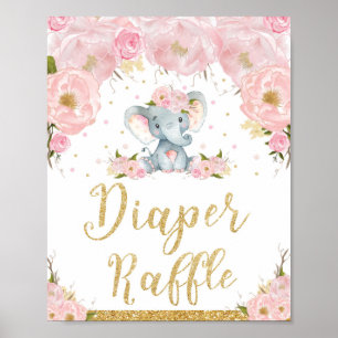 Diaper Raffle Sign Floral Elephant Baby Shower