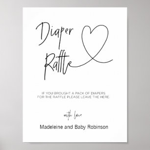 Diaper Raffle Sign for Baby Shower Games Heart
