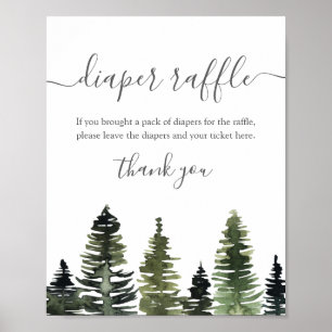 Diaper Raffle Sign Pine Trees Woodland Baby Shower