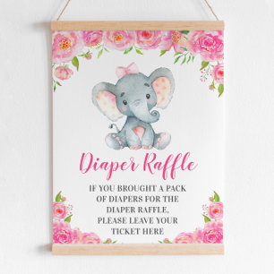 Diaper Raffle Sign Pink Elephant Baby Girl Shower