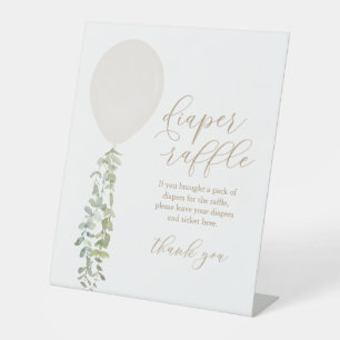 Diaper Raffle Sign White Balloon Baby Shower