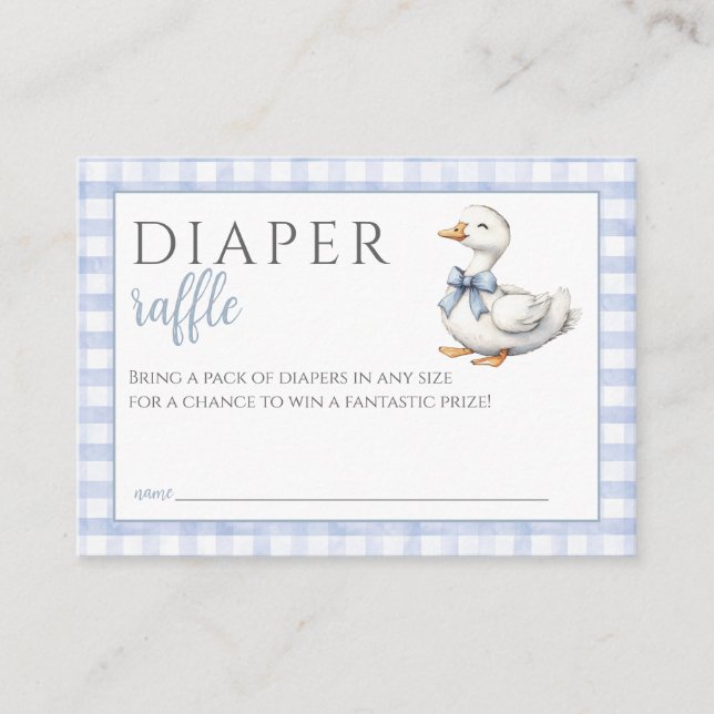 Diaper Raffle Silly Goose Blue Boy Baby Shower Enclosure Card (Front)
