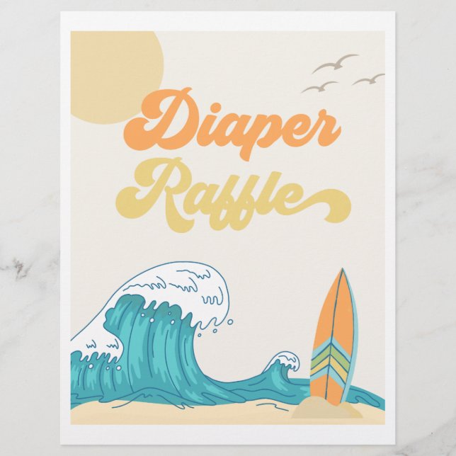 Diaper Raffle Surf Baby Shower Sign | |Surf Sign (Front)