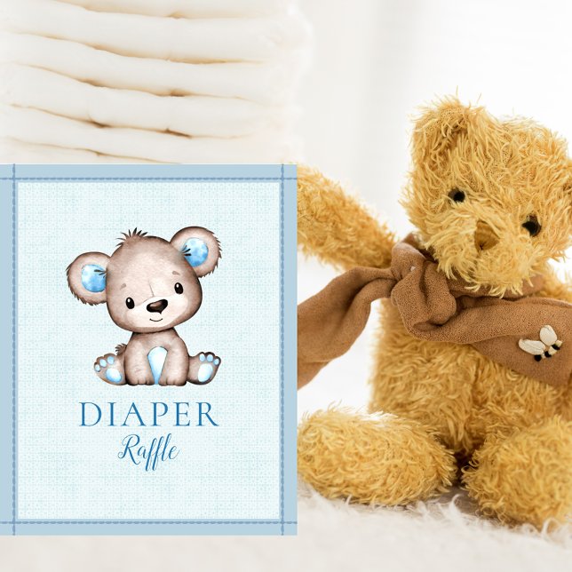 Diaper Raffle Table Cute Brown Bear Baby Shower Poster (Creator Uploaded)