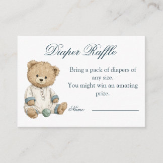 Diaper Raffle Teddy Bear Baby Shower Enclosure Card