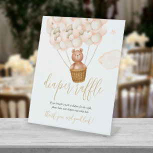 Diaper Raffle Teddy Bear Balloons Baby Shower Pedestal Sign