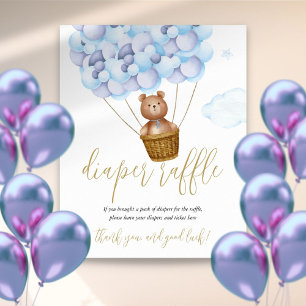 Diaper Raffle Teddy Bear Blue Baby Shower Sign