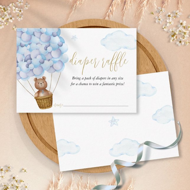 Diaper Raffle  Teddy Bear Blue Boy Baby Shower Enclosure Card (Creator Uploaded)