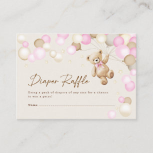 Diaper Raffle Teddy Bear Girl Baby Shower Enclosure Card