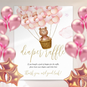 Diaper Raffle Teddy Bear Pink Baby Shower Sign