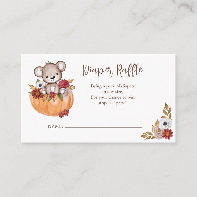 Diaper Raffle Teddy Bear Pumpkin Baby Shower Enclosure Card (Front)