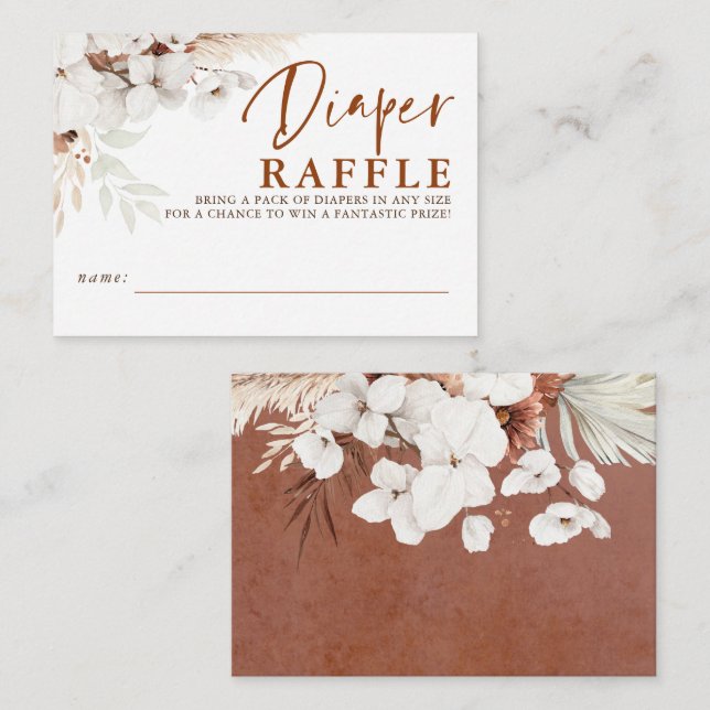 Diaper Raffle Terracotta Floral Baby Shower Ticket Enclosure Card (Front/Back)
