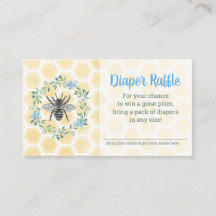 Diaper raffle ticket bee honeycomb gingham blue