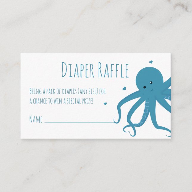 Diaper Raffle Ticket Blue Octopus Hearts Animal Enclosure Card (Front)