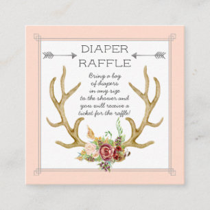 Diaper Raffle Ticket Boho Deer Antlers Blush Roses