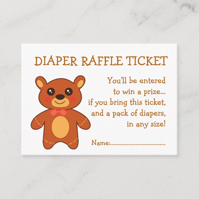 Diaper Raffle Ticket Cute Bear Enclosure Card (Front)
