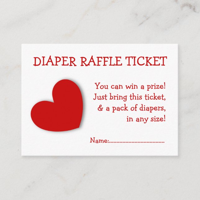 Diaper Raffle Ticket Cute Heart Gender Neutral Enclosure Card (Front)