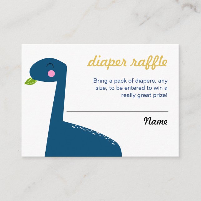 Diaper Raffle Ticket Dinosaur Baby shower Blue  Enclosure Card (Front)