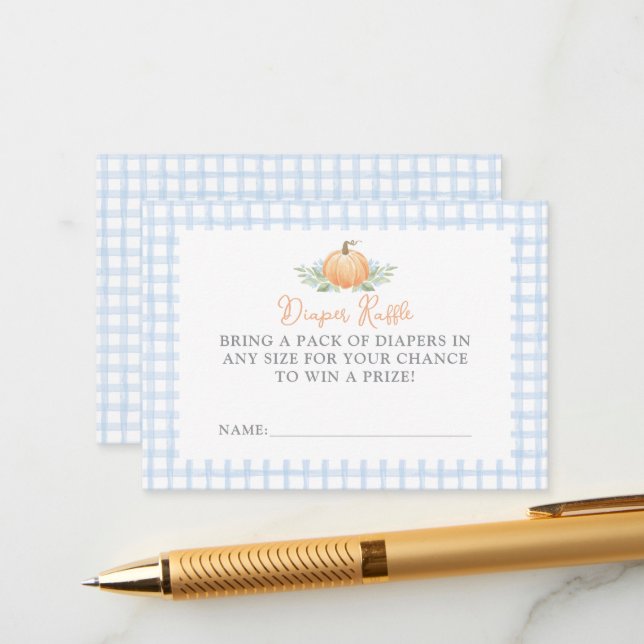 Diaper Raffle Ticket | Fall Gingham Pumpkin Enclosure Card (Front/Back In Situ)