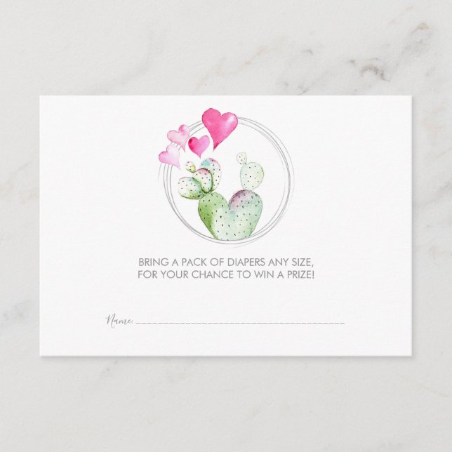 Diaper Raffle Ticket, Little Sweetheart Cactus Enclosure Card (Front)
